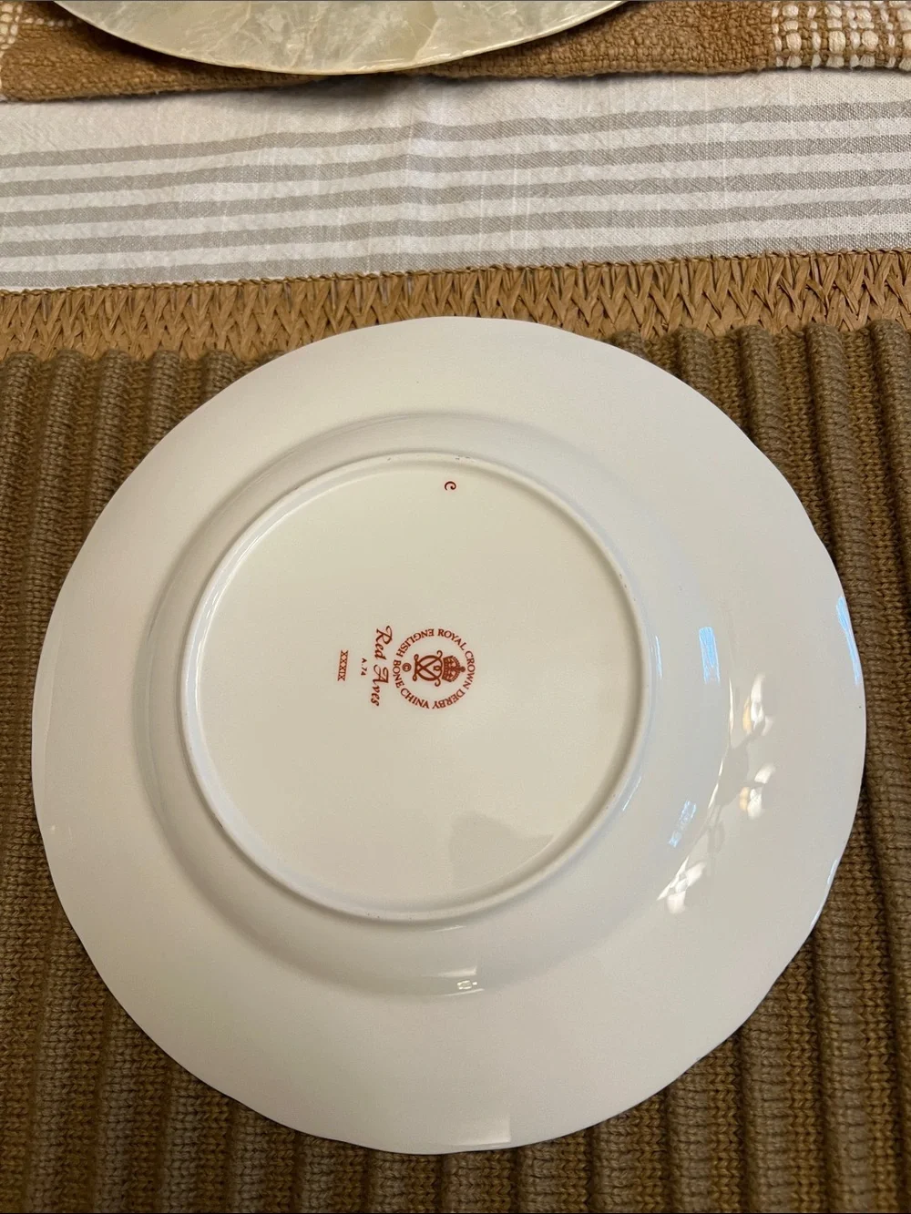 Royal Crown Derby English Bone China Red Aves. Set of 6.